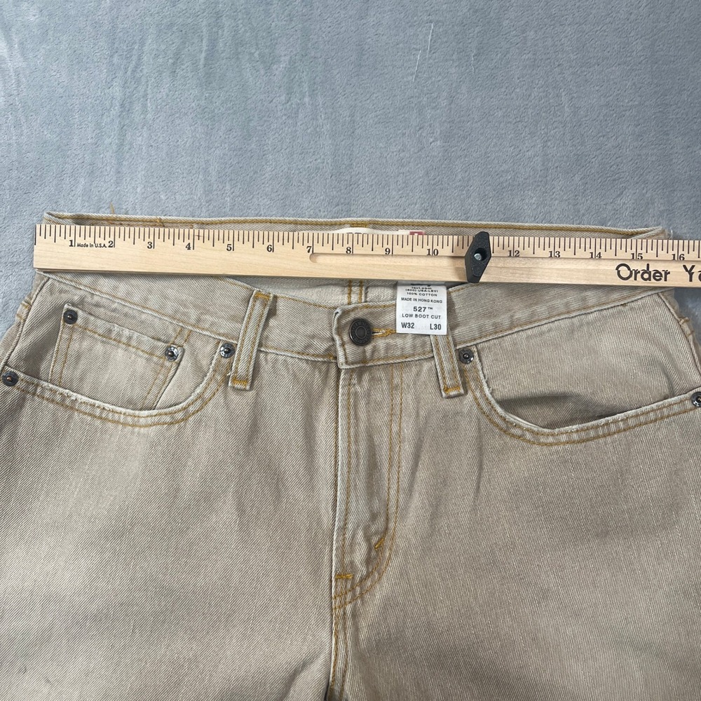 Levis Jeans Mens 32x30 527 Low Boot Cut Tan Khaki Faded Distressed Y2K Skater - Picture 5 of 8